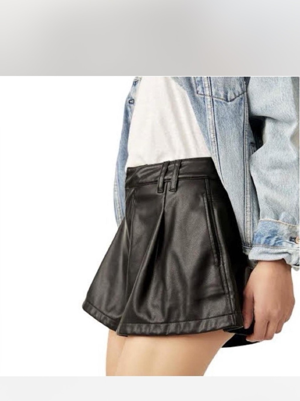 Free People Black Faux Leather Skater Mini Skirt